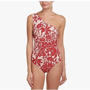 Red Carter 1-Shoulder Bathing Suit, XS